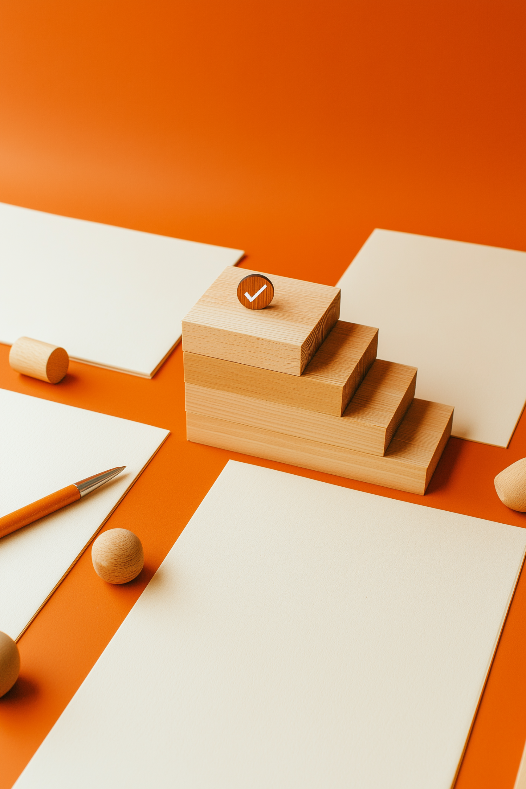mobilittswerk wooden staircase standing on paper pages with a b 6bc8d2b2 177d 4426 a810 a1e594a6fe10